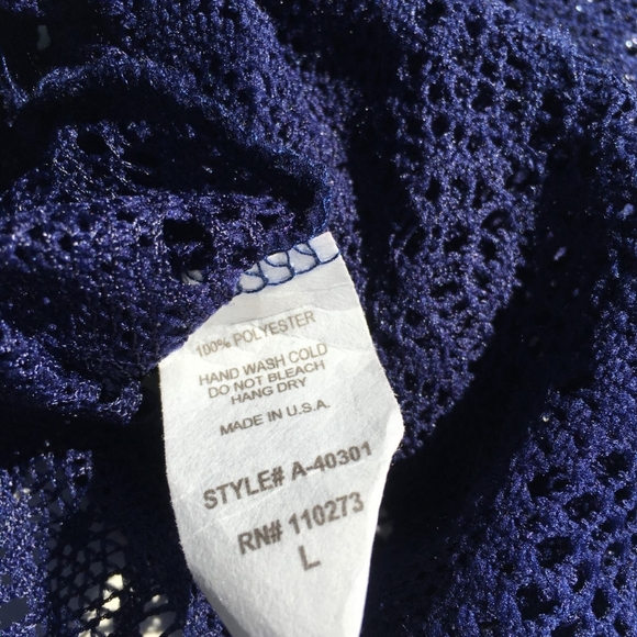 Blue Lace Semi Sheer Netted Blouse Top Size L - Picture 4 of 8